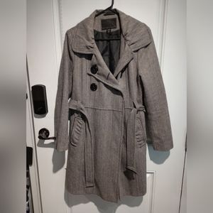 Attention women's long double breasted herringbone jacket with belt size large